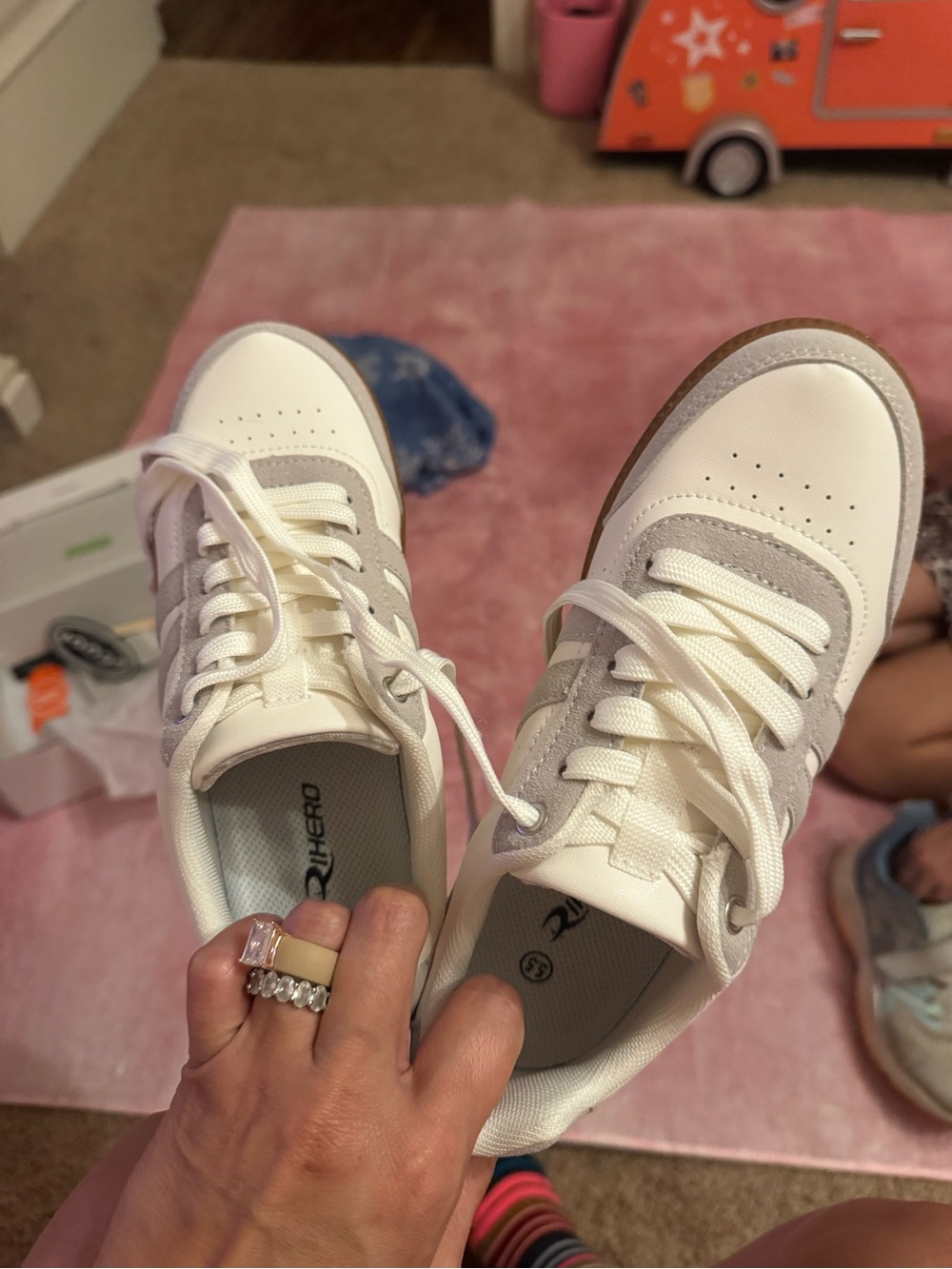 Kids White and Light Gray Lace-Up Sneakers